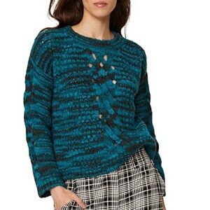 Sita Murt | Anthropologie chunky cable hand knit soft Teal black sweater FR 36 S